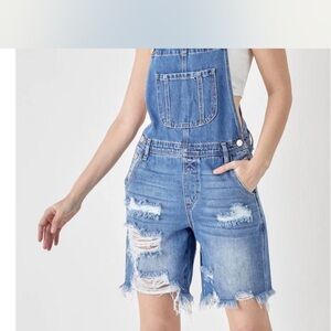 Denim Blue Distressed Women's Overalls